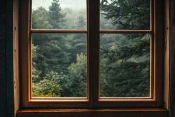 Naklejka premium Raindrops on a Window Overlooking a Rainy Day