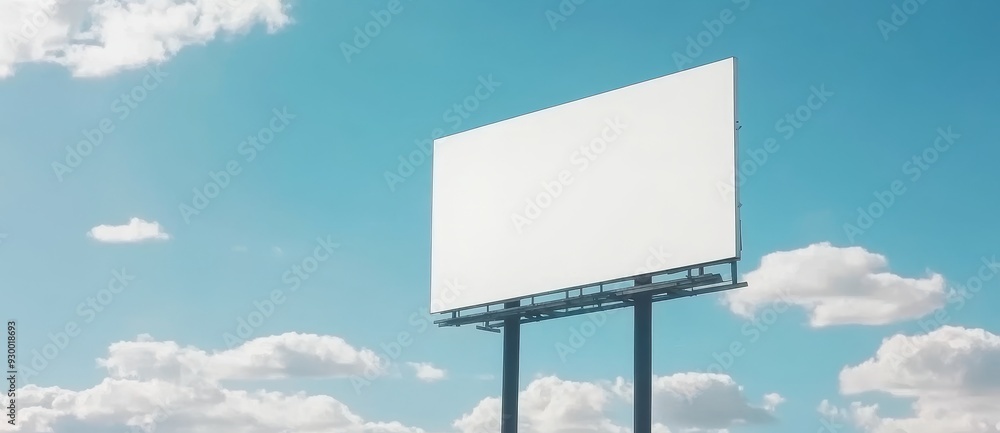 Poster an advertisement banner is affixed to the scaffolding on a modern construction site with copyspace f
