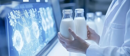 In dairy factories, milk quality is monitored by experts in laboratories, with text space as needed