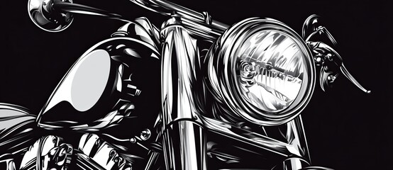 With black and white hues and prominent headlamp, this motorcycle has copyspace for text.