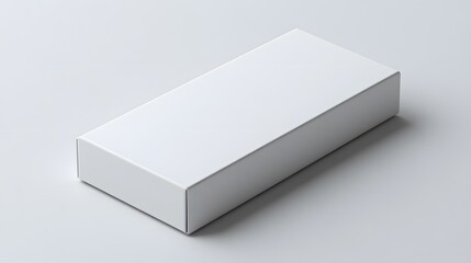 Fototapeta premium A detailed shot of a product label on a flat rectangular box, blank white label with crisp edges, bright, diffused lighting with soft shadows, minimalist and sleek design with a focus on the label s