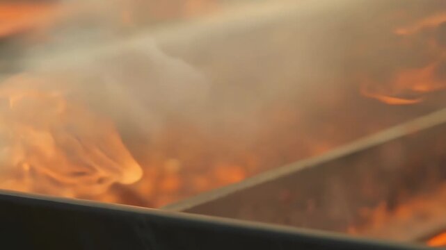 Glowing orange embers in a bbq grill add warmth and flavor to outdoor cooking. Perfect for summer gatherings with friends and family. Delicious aromas make you hungry for a tasty meal