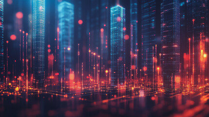 Fototapeta premium Smart digital city with connection network reciprocity over the cityscape . Concept of future smart wireless digital city and social media networking systems that connects people within the city