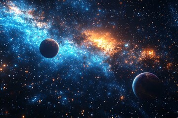 Space cosmic illustration with planets scene created with Generative AI