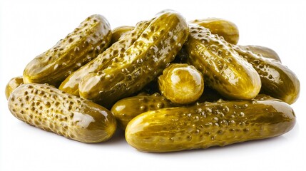 Fresh Pile of Tasty Pickled Cucumbers on White Background