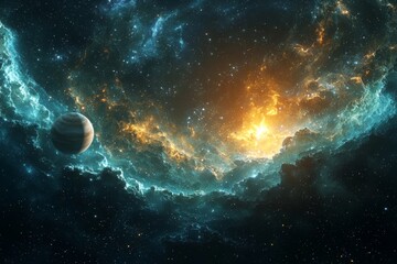 Fototapeta premium Space cosmic illustration with planets scene created with Generative AI