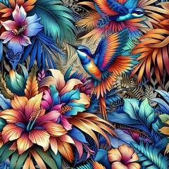 Floral Fantasy: Birds in a Garden of Colors. Generated AI