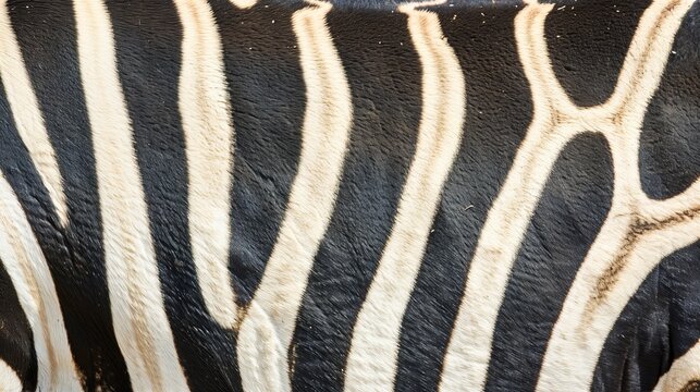 Close-up of abstract zebra stripe black and white pattern animal skin texture background