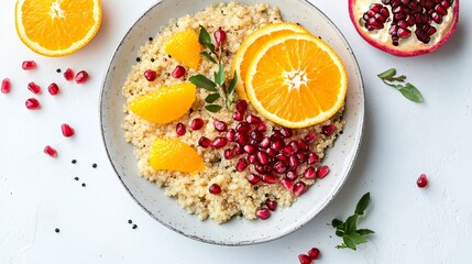 Delicious Plate of Quinoa Porridge with Orange and Pomegranate