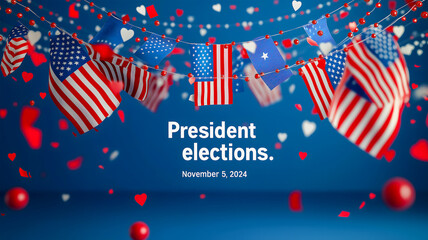 Fototapeta premium The United States presidential election in 2024. Blue background with the inscriptions 