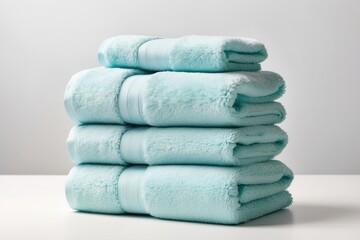 Stack of Four Soft Blue Bath Towels