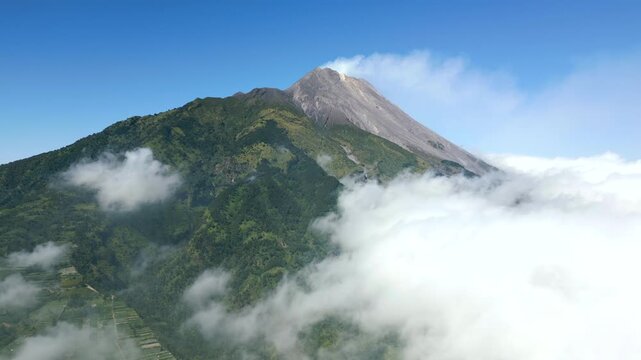 Aerial view of stunning Merapi volcano in Indonesia
