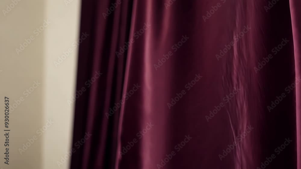 Poster rich burgundy velvet curtain hangs down, adding a touch of elegance and sophistication to the room. 