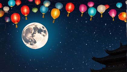 Fototapeta premium Mid-Autumn Festival: Full Moon Glowing in the Night Sky. Generated With AI