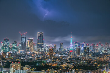 Fototapeta premium 東京の夜景と雷