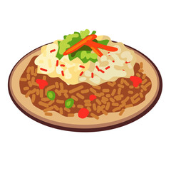 Fried rice vector illustration isolated on white background, Fried rice menu on a plate with egg and vegetables
