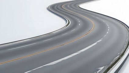 close and top  View of Curved Road on White Background png good assets 