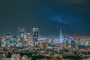 Obraz premium 東京の夜景と雷