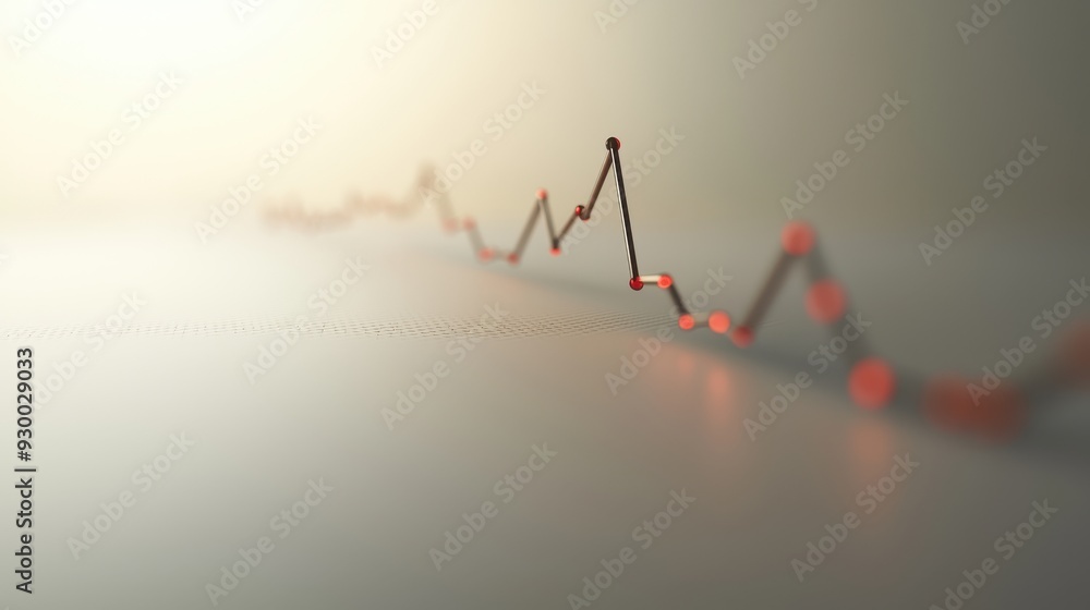 Poster Abstract 3D rendering of a financial line graph with red points and blurred background, symbolizing data trends and analysis.
