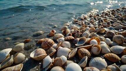 A pile of shells on the beach

