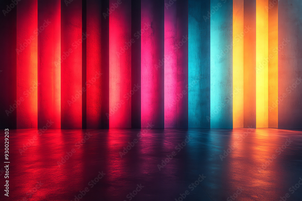 Poster a gradient transition between red and cyan vertical light stripes, forming a smooth, abstract compos