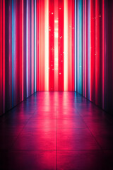 A symmetrical arrangement of red and cyan vertical light stripes, producing a balanced and harmonious abstract design,