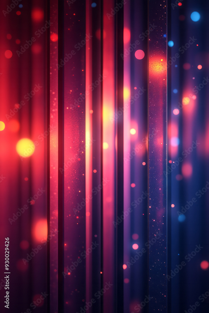 Poster a dynamic interplay of red and cyan vertical light stripes, creating an abstract composition with in