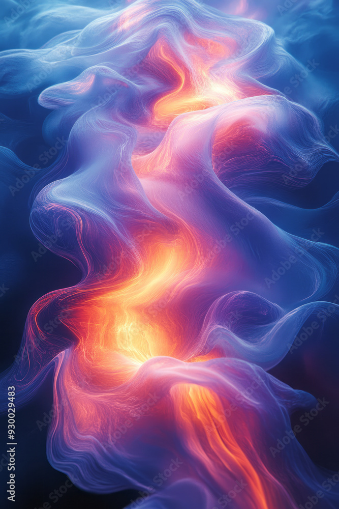 Poster Swirling fluid light shapes in cyan and red, creating a dynamic and energetic abstract composition,