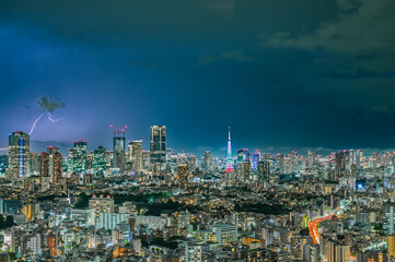 Fototapeta premium 東京の夜景と雷