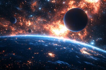 Obraz premium Space cosmic illustration with planets scene created with Generative AI