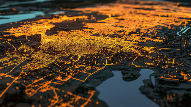 Technical aerial visual, 3D LiDAR GIS aerial map satellite scan model isolated, showing Antioch,  California. Elevation, topography, render