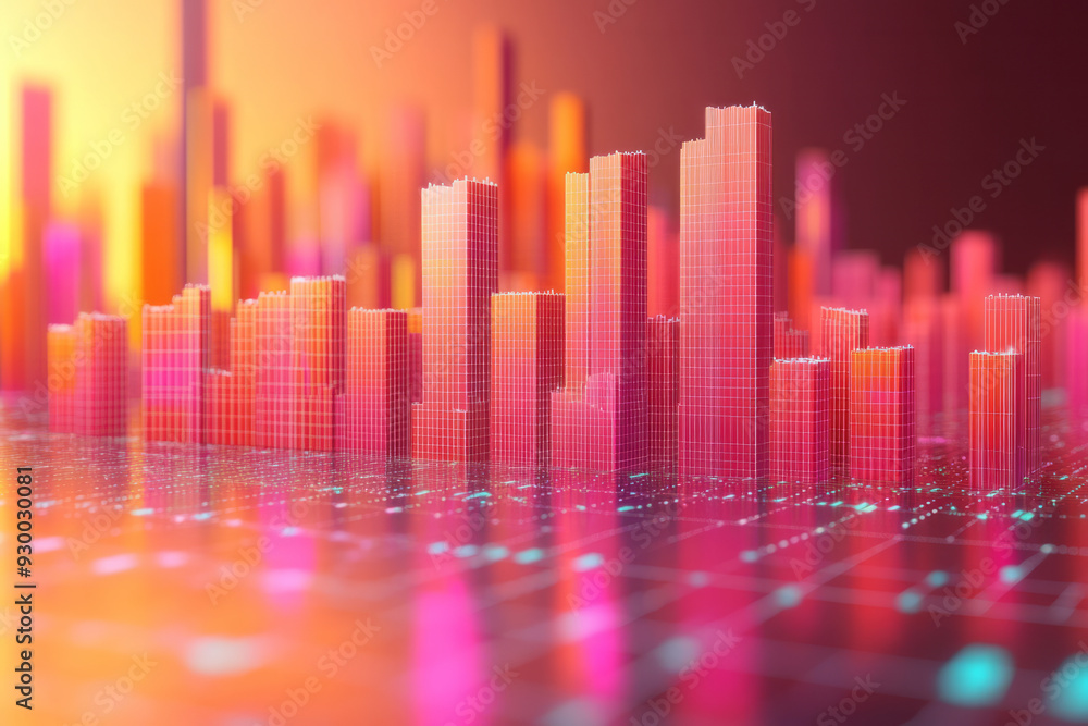 Poster a bar chart with fluctuating values, isolated on a pastel peach background, representing market vola