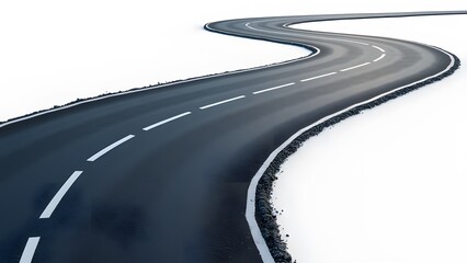 close and top  View of Curved Road on White Background png good assets 