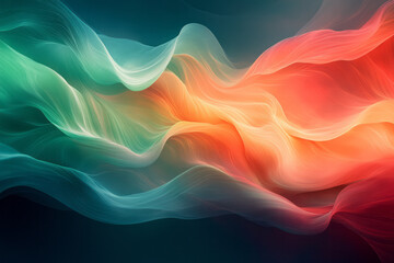 Obraz premium Gentle, flowing light patterns in green and red, creating a harmonious abstract composition with smooth transitions,