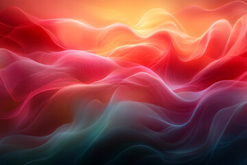 Obraz premium Soft, wave-like light patterns in green and red, flowing gracefully across the canvas in an abstract visual,