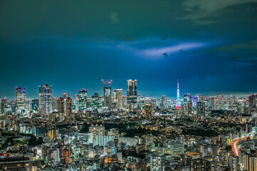 Fototapeta premium 東京の夜景と雷