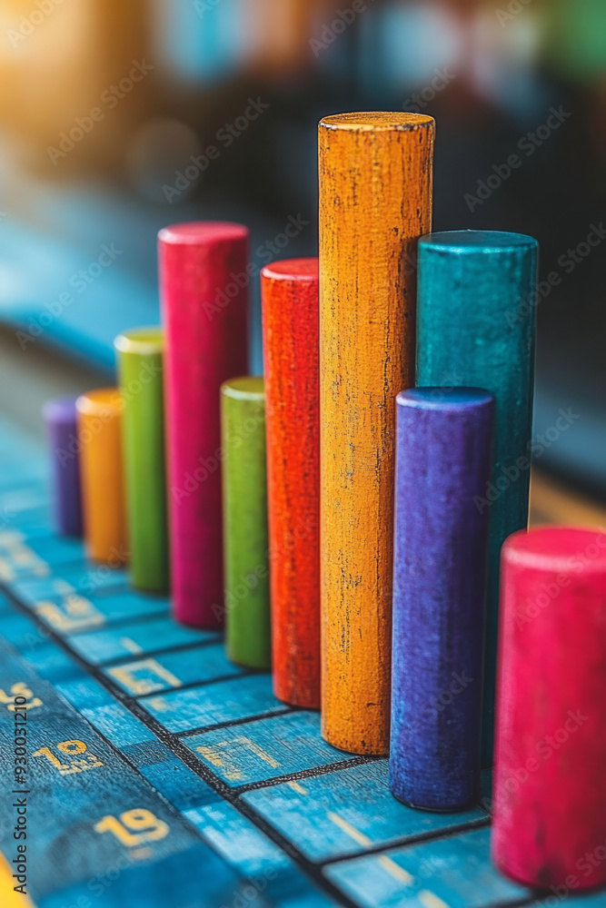 Poster a bar chart with upward trends, isolated on a pastel gray background, representing consistent financ