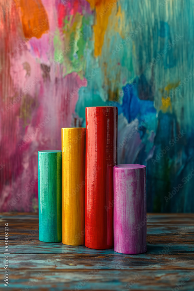 Poster a bar chart with upward trends, isolated on a pastel gray background, representing consistent financ