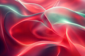 Obraz premium Flowing ribbons of light in green and red, twisting and turning in an elegant abstract pattern,