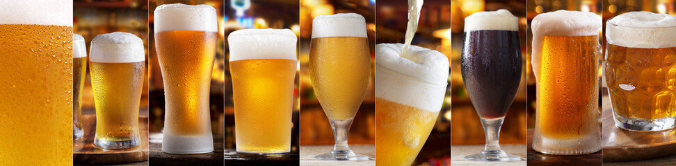 Beer collage of glasses and mug of beer