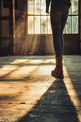 a person's boots walking through an industrial warehouse