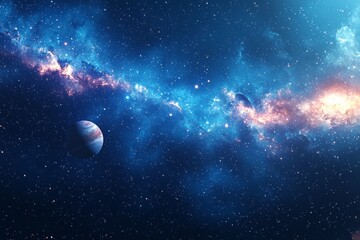 Space cosmic illustration with planets scene created with Generative AI