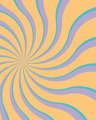 Groovy background with swirling lines in retro yellow and purple colors. 70s and 80s