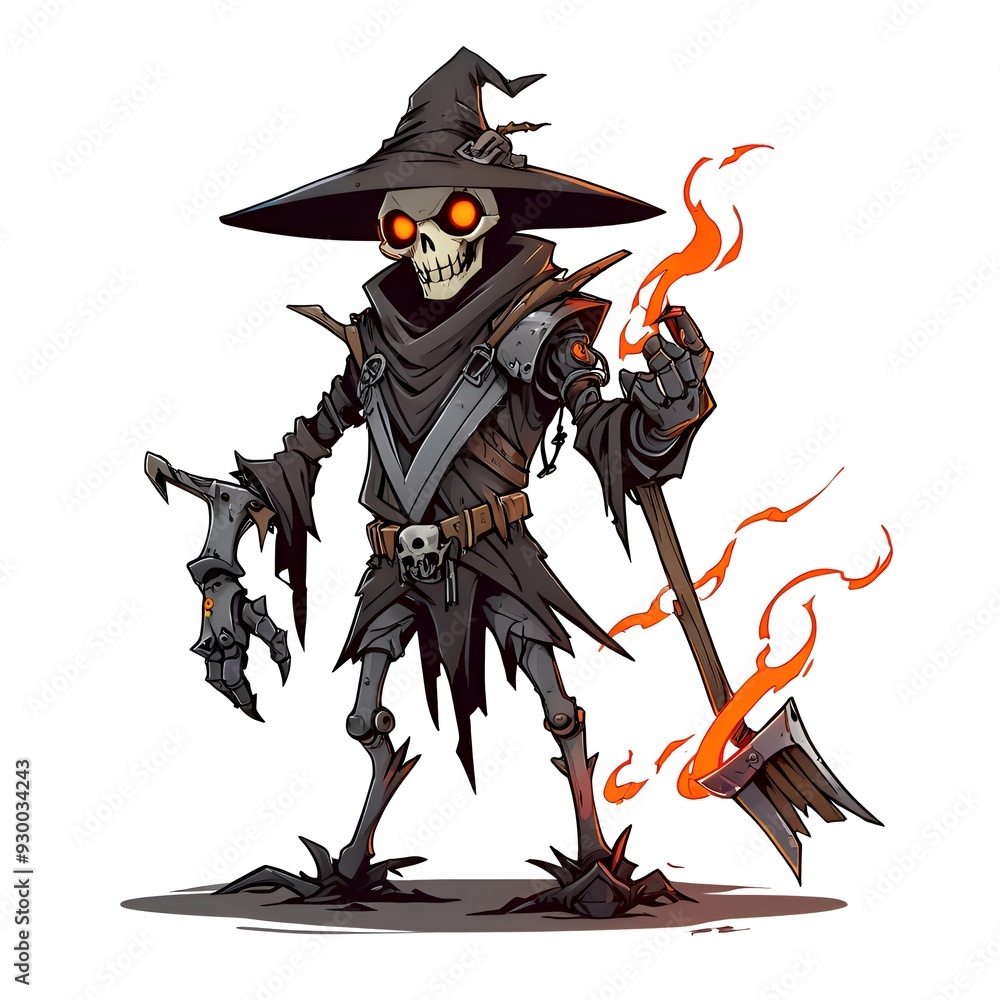 Wall mural skeleton wizard with flaming weapon