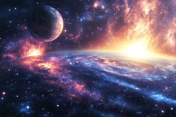 Obraz premium Space cosmic illustration with planets scene created with Generative AI