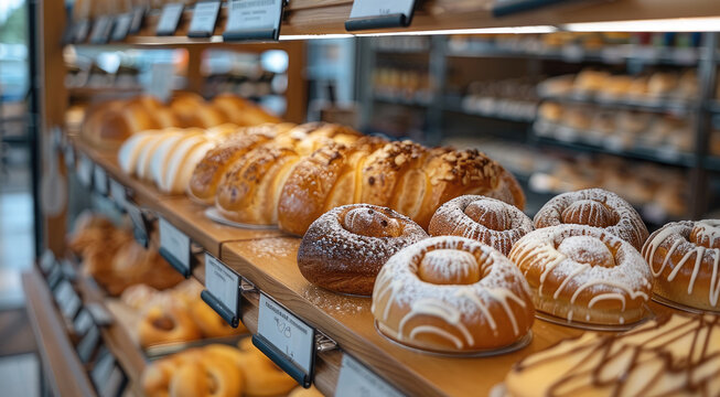 Bakery shop, bakery products. Generative AI.