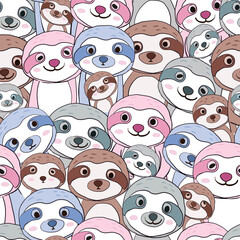 Obraz premium Cute pastel sloth cartoon seamless pattern