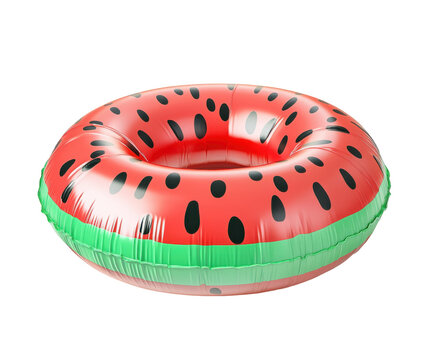 Watermelon-shaped inflatable pool float isolated on white. PNG transparent.