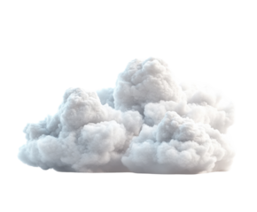 Three fluffy clouds isolated on white background. PNG transparent.