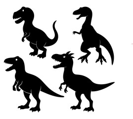 Collection of dinosaur silhouettes, T-Rex Tyrannosaurus vector illustration, and raptor dinosaur icon set.